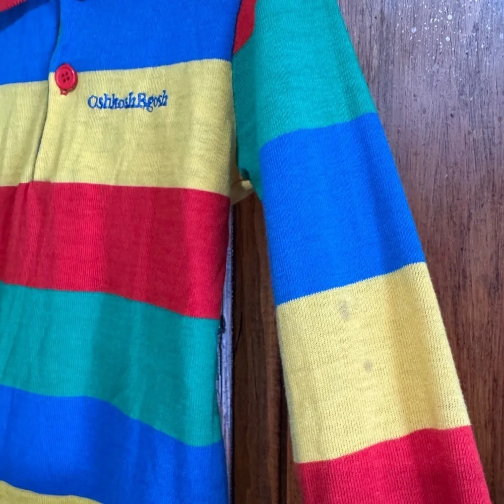 Vintage Oshkosh B’Gosh Colorblock Striped Long Sleeve Polo Shirt Size 4T